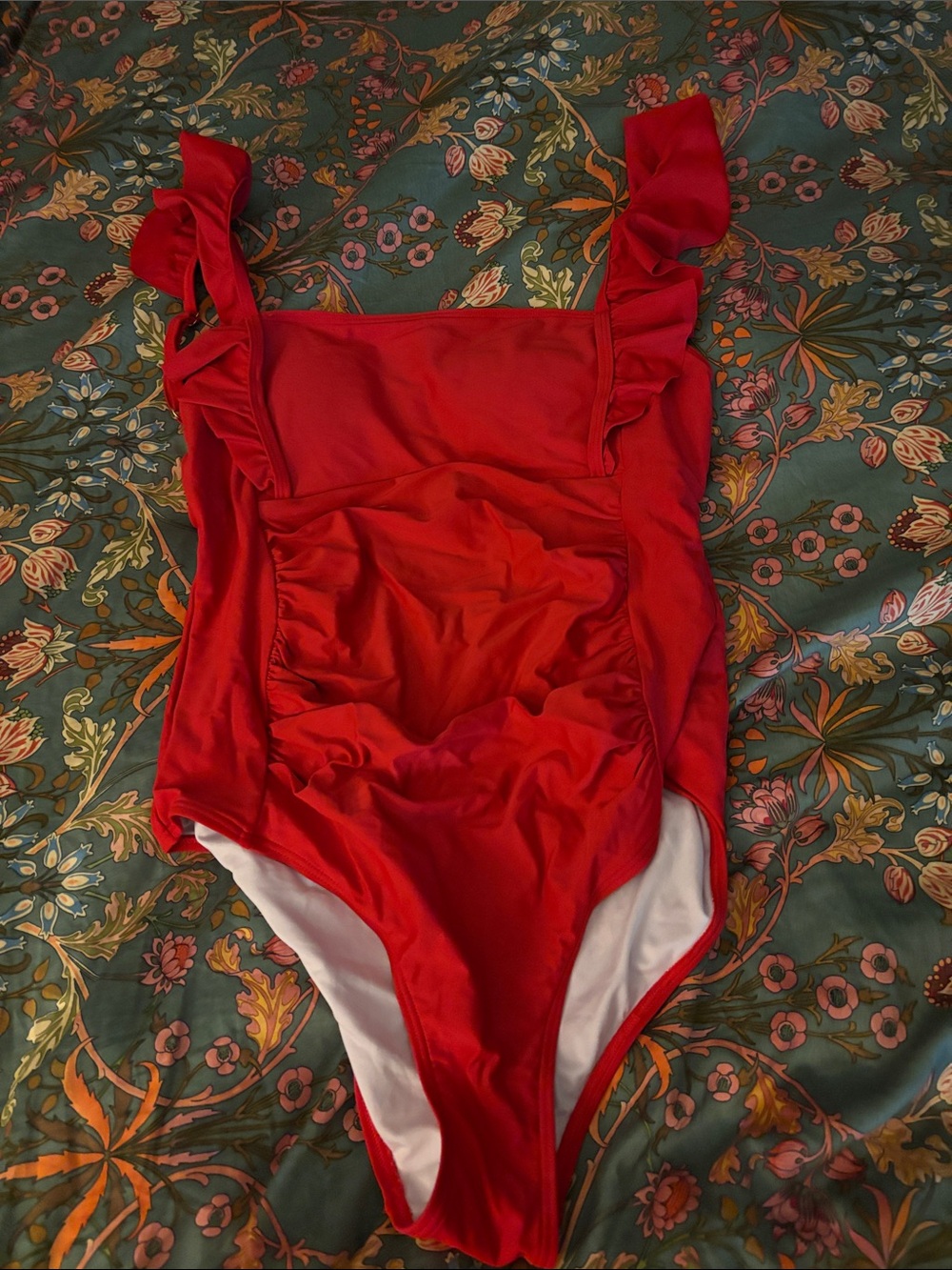 Red Ruffle Strap One-Piece Swimsuit - Women